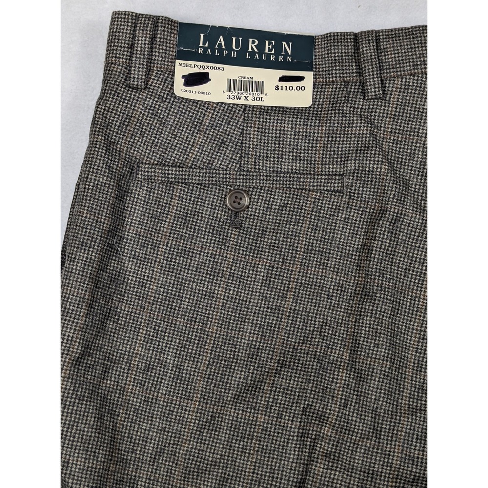 NEW Lauren Ralph Lauren Mens Windowpane Houndstooth Plaid Wool Dress Pants 33